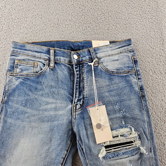 mnml Jeans Mens 31 Blue X203 Stretch Denim Distressed Ripped Slim Fit - Picture 2 of 16